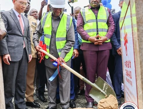 President Joseph Boakai and Chinese Ambassador Yin Chengwu break ground for two overpass bridges in Monrovia