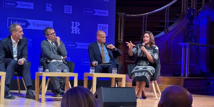 Cllr. Charlyne M. Brumskine speaks on a high-level panel at the Global Progress Action Summit in London alongside European leaders, urging governments to deliver services that restore public trust.