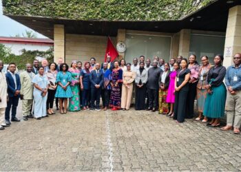 Liberia Revenue Authority Customs Commissioner Saah Saamoi with regional delegates at the IMF-AFRITAC West 2 training workshop in Monrovia on post-clearance audits.