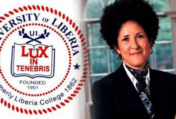University of Liberia logo alongside President Dr. Layli Maparyan, as the institution denies media reports of forced retirement for nearly 200 employees.