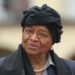 Former Liberian President Ellen Johnson Sirleaf speaking in traditional attire