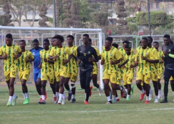 FC Fassell players training ahead of their CAF Champions League preliminary-round clash with Algeria’s MC Algiers.