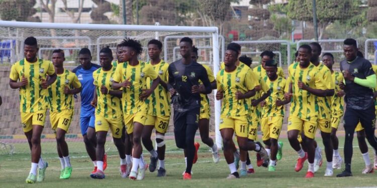 FC Fassell players training ahead of their CAF Champions League preliminary-round clash with Algeria’s MC Algiers.
