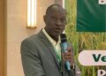 Mohammed Kamara, president of the National Rice Federation of Liberia, speaks during the National Rice Dialogue in Monrovia, urging stronger market access and integrated value chains to protect Liberia’s rice sector and farmers’ livelihoods.