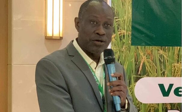 Mohammed Kamara, president of the National Rice Federation of Liberia, speaks during the National Rice Dialogue in Monrovia, urging stronger market access and integrated value chains to protect Liberia’s rice sector and farmers’ livelihoods.