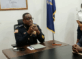 Liberia’s Police Inspector General Gregory Coleman speaks at a press briefing in Monrovia on the alleged rape case involving Deputy Youth Minister Bryant McGill