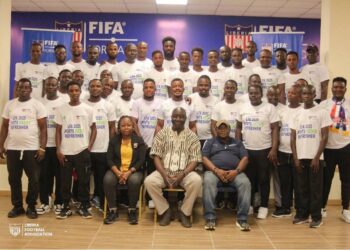 Group photo of participants at the Liberia Football Association Sports Medics Workshop in Monrovia, Liberia, focused on player safety and injury prevention