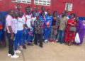 Liberia U-16 basketball team poses with supporters before departing for the 2025 FIBA Afrobasket Youth Championship in Kigali, Rwanda.