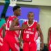 Liberia U-16 basketball players in red jerseys compete at the 2025 Afrobasket Youth Championship in Kigali, Rwanda