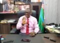 Senator Momo T. Cyrus speaks at his office in Monrovia, warning that unionization of private security firms poses a grave threat to Liberia’s national security