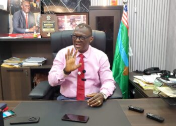 Senator Momo T. Cyrus speaks at his office in Monrovia, warning that unionization of private security firms poses a grave threat to Liberia’s national security