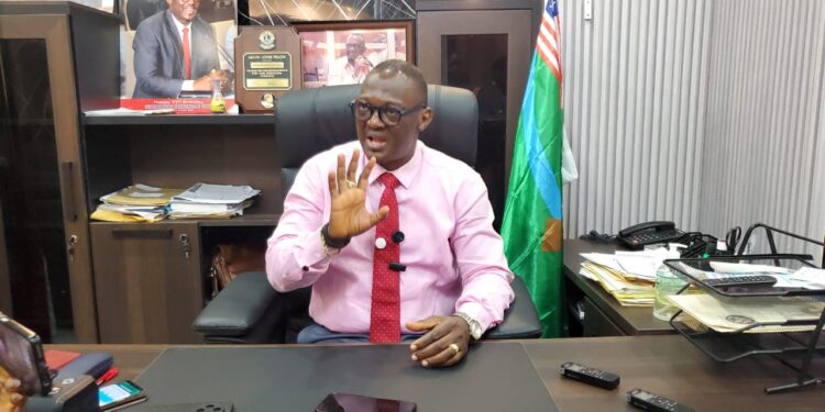 Senator Momo T. Cyrus speaks at his office in Monrovia, warning that unionization of private security firms poses a grave threat to Liberia’s national security