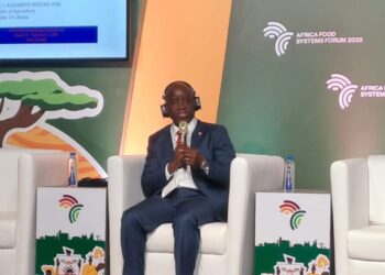 Liberia’s Agriculture Minister Alexander Nuetah speaks at the Africa Food Systems Forum 2025 in Dakar during the launch of the $900M Legacy Investment Program