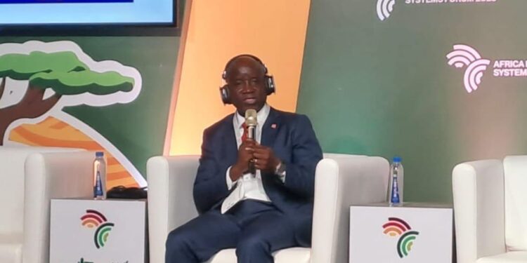 Liberia’s Agriculture Minister Alexander Nuetah speaks at the Africa Food Systems Forum 2025 in Dakar during the launch of the $900M Legacy Investment Program