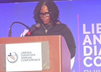 Senate Pro Tempore Nyonblee Karnga-Lawrence delivers remarks at the 2025 Liberia Diaspora Annual Conference in Washington, unveiling Senate reforms for diaspora voting, investment, and inclusion.
