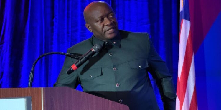 Liberia’s Finance and Development Planning Minister Augustine Ngafuan speaks at the Liberia Diaspora Annual Conference in Washington, unveiling the $8.38 billion five-year ARREST Agenda to drive growth, roads, power and diaspora investment.