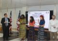 U.S. Embassy Chargé d’Affaires Joseph Zadrozny swears in four new Peace Corps Response Volunteers during a ceremony in Monrovia