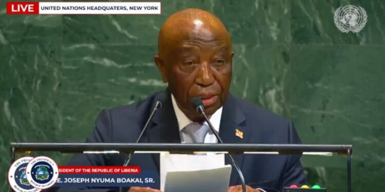 President Boakai speaking at the UN