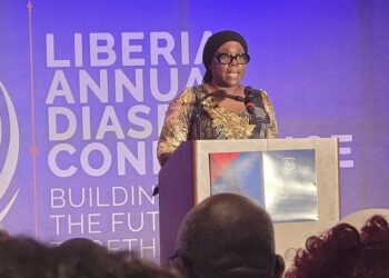 Liberia’s Foreign Minister Sara Beysolow Nyanti addresses the Liberia Annual Diaspora Conference 2025, unveiling a database to map skills of Liberians abroad for national development.