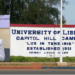 University of Liberia Capitol Hill campus sign alongside Dr. Layli Maparyan during a Senate hearing on education funding in Liberia