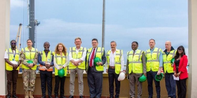 U.S. Chargé d’Affaires Joseph Zadrozny with U.S. Embassy officials and APM Terminals Liberia leadership during a tour of the Freeport of Monrovia to assess efficiency upgrades and trade-boosting investments.