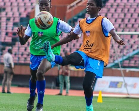 Liberia’s U-17 girls national team players training at the Samuel Kanyon Doe Sports Complex ahead of the WAFU Women’s U-17 Tournament in Monrovia.