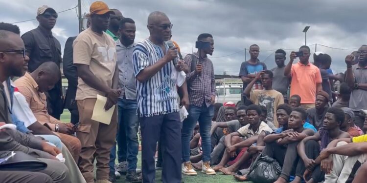 ANC leader Alexander B. Cummings addressing disadvantaged youths in West Point, Monrovia, where he declared Liberia’s drug crisis a “massive emergency.”