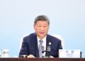 Chinese President Xi Jinping delivering remarks at the 25th SCO Heads of State Council meeting in Tianjin