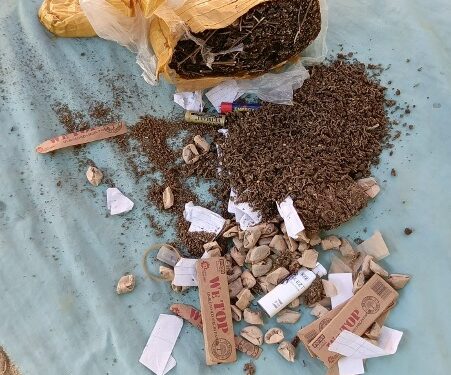 Bag of marijuana and drug paraphernalia seized by joint security forces from illegal miners in Liberia’s Sapo National Park
