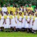 Tubman University nursing and midwifery graduates during the capping, candle lighting, and badging ceremony in Harper, Maryland County.