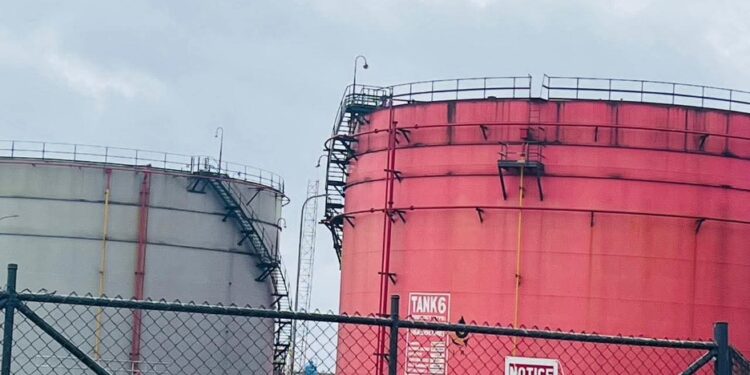 Liberia petroleum storage tanks in Monrovia as private operators protest LPRC fee cuts and warn of monopoly risks in the sector