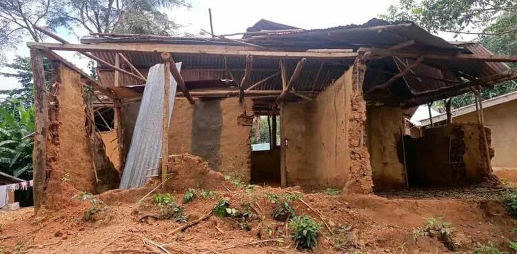 Collapsed mud-brick structure of Gbarn-la Public School in Bong County, Liberia, leaving over 500 children without access to education