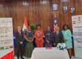 Liberia’s Women’s Legislative Caucus and international partners at the Ministry of Foreign Affairs in Monrovia during the signing of a $1M IBSA project to strengthen women’s leadership.