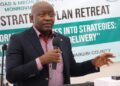 Finance Minister Augustine Kpehe Ngafuan addresses MFDP staff at the 2025–2029 Strategic Plan Retreat, emphasizing integrity, accountability, and efficiency in service delivery