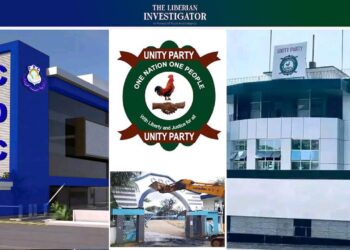 The Unity Party emblem and rented headquarters in Monrovia, as the ruling party launches a fundraising drive to build a permanent national headquarters