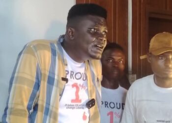Desmond Ujay Nimely, newly elected Secretary-General of the Alternative National Congress, speaks after his election at the party’s congress in Kakata