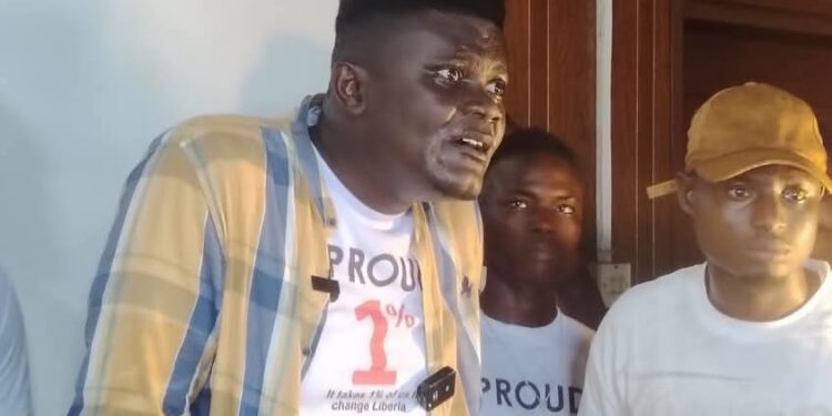 Desmond Ujay Nimely, newly elected Secretary-General of the Alternative National Congress, speaks after his election at the party’s congress in Kakata