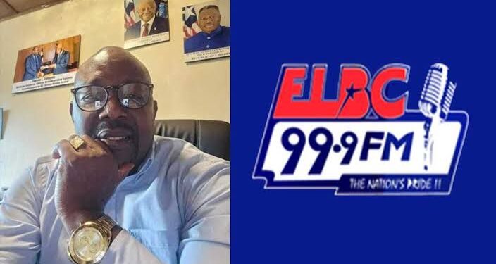 LBS Director General Eugene L. Fahgon speaks at the ELBC headquarters after issuing a formal apology to Senator Samuel Kogar over a false broadcast report.