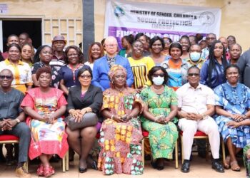 Gender Minister Gbeme Horace-Kollie poses with stakeholders, partners, and ministry staff during the validation of Liberia’s Five-Year Strategic Plan in Paynesville