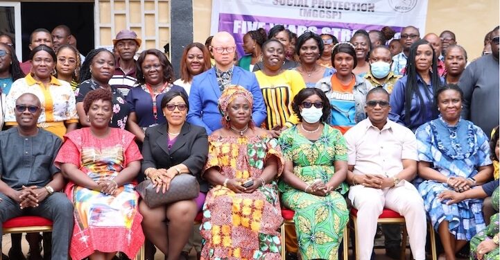 Gender Minister Gbeme Horace-Kollie poses with stakeholders, partners, and ministry staff during the validation of Liberia’s Five-Year Strategic Plan in Paynesville