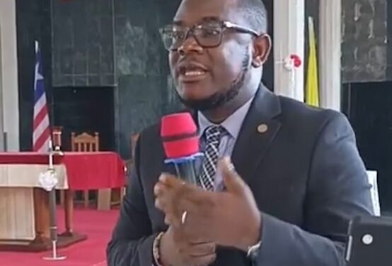 Deputy Finance Minister Bill McGill Jones delivers the keynote address at St. Martin Catholic High School’s graduation in Gbarnga, Bong County.