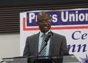 Cllr. Elisha T.J. Forkeyoh, Secretary General of the Liberian National Bar Association, speaking at the Press Union of Liberia’s 68th anniversary, urging the adoption of a licensing system for journalists
