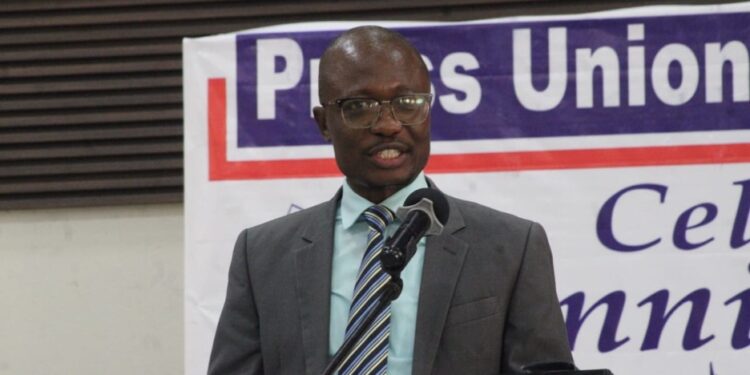 Cllr. Elisha T.J. Forkeyoh, Secretary General of the Liberian National Bar Association, speaking at the Press Union of Liberia’s 68th anniversary, urging the adoption of a licensing system for journalists