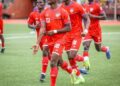 Liberia national football team players celebrate after defeating Namibia 3-1 in the 2026 FIFA World Cup African qualifiers at the SKD Sports Complex.