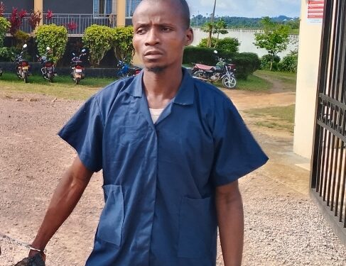 Traditional healer Madiswon Gaye, known as “Dao-Dao,” leaves the Eighth Judicial Circuit Court in Sanniquellie after being sentenced to five years for manslaughter in a failed bulletproof ritual.