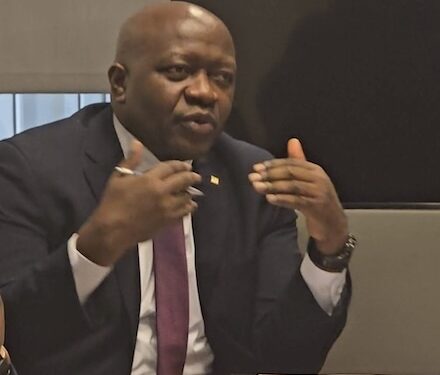 Liberia’s Finance Minister Augustine Kpehe Ngafuan speaks during a high-level meeting with AfDB President Dr. Sidi Ould Tah and Constituency 15 finance ministers.
