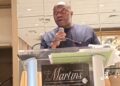 Liberia’s Finance Minister Augustine Kpehe Ngafuan delivers his keynote at the ALJA Convention in Greenbelt, Maryland, honoring Liberian journalists for their impact