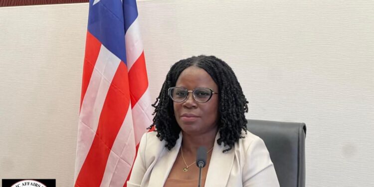 Senate President Pro-Tempore Nyonblee Karnga-Lawrence addresses plenary after announcing China’s approval to renovate Liberia’s burned Joint Chambers and support legislative reforms