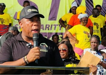 Mulbah K. Morlu Jr., Chairman of STAND, addresses supporters during the July 17 ‘Lead or Leave – Enough Is Enough’ protest in Monrovia.