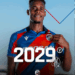 Liberian footballer Sampson Dweh wearing Viktoria Plzeň’s home kit after signing a new contract extension keeping him at the club until 2029.